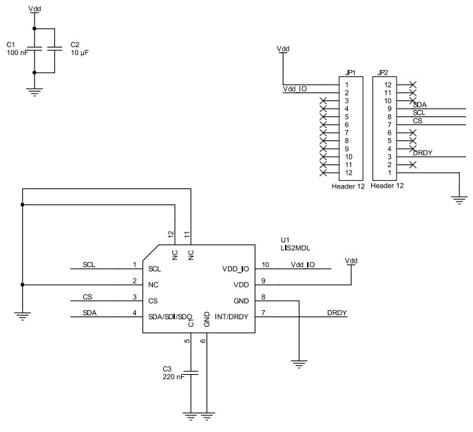 Schematic - STMicroelectronics STEVAL-MKI181V1 LIS2MDL Adapter Board